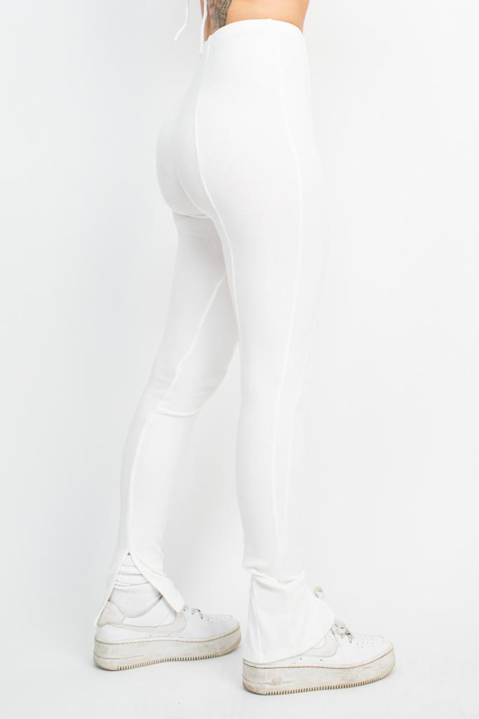 Ribbed Slit Hem Leggings