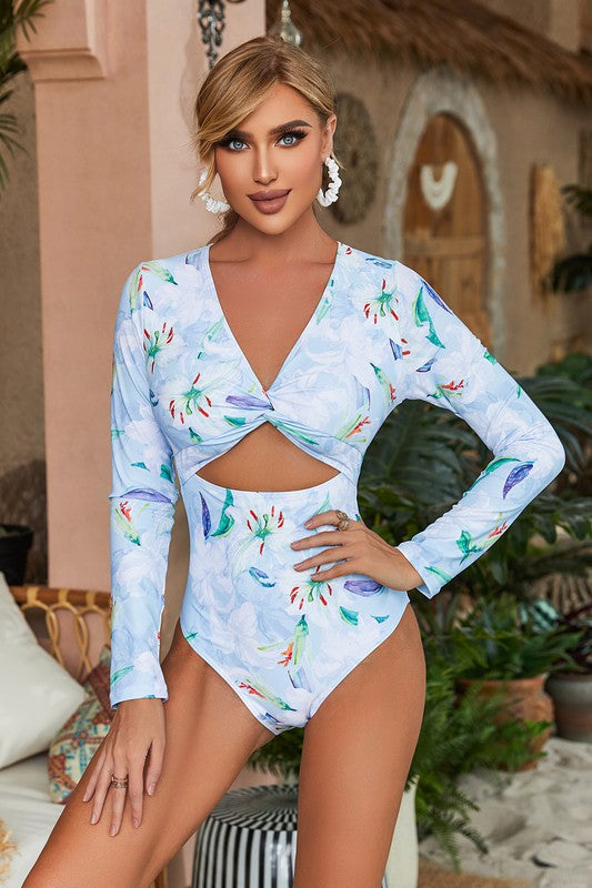 Floral Pattern Cutout Swimsuit
