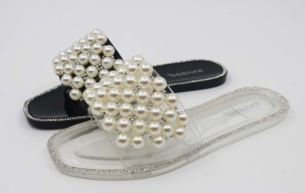 Tenor Pearled Banded Flats (Black or Clear Jelly)