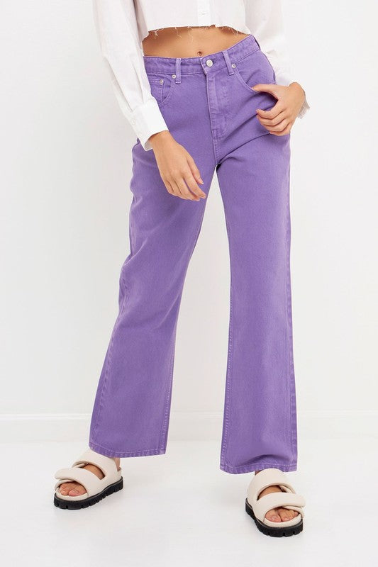 Color Full Length Wide Leg Jean (Green, Pink, Purple)
