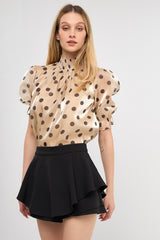 Polka Dot Mock Neck Top
