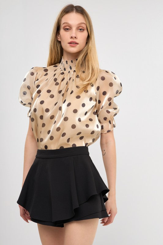Polka Dot Mock Neck Top