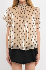 Polka Dot Mock Neck Top