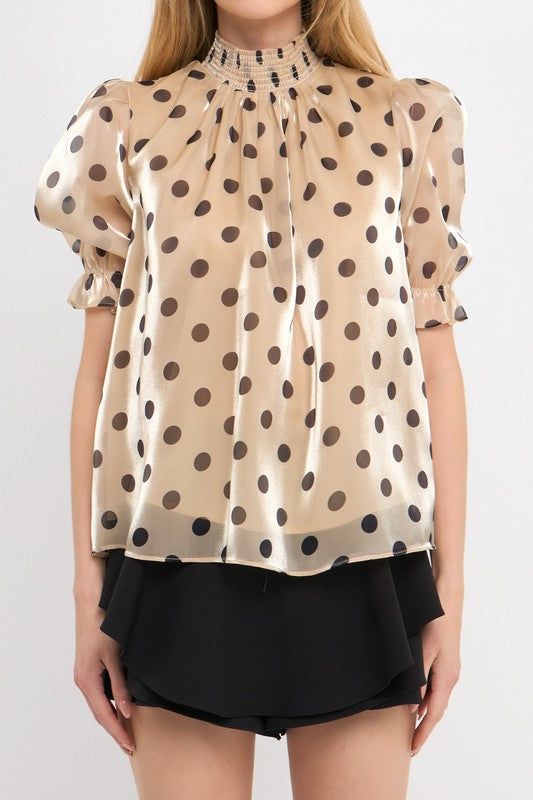 Polka Dot Mock Neck Top