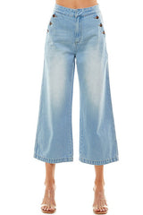 Wide Leg  Button Closure Denim