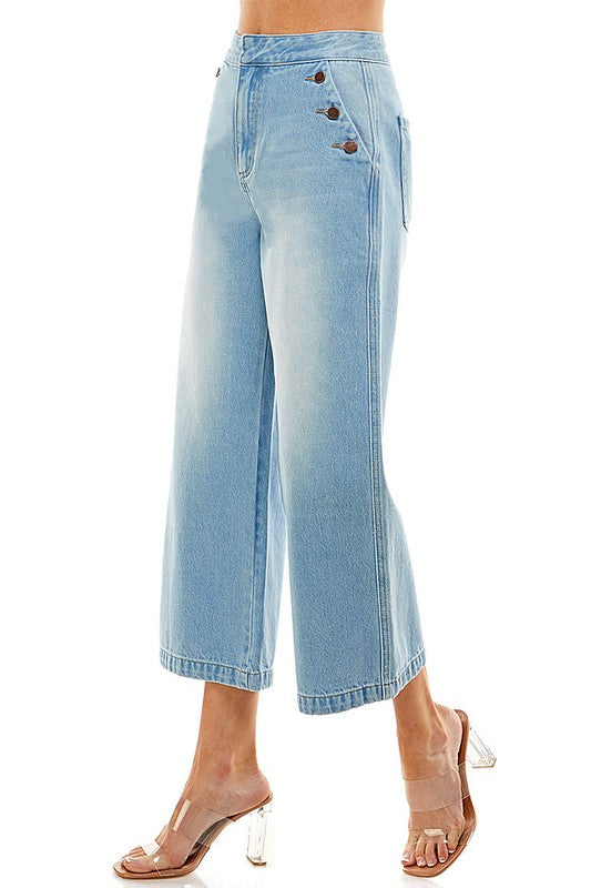 Wide Leg  Button Closure Denim