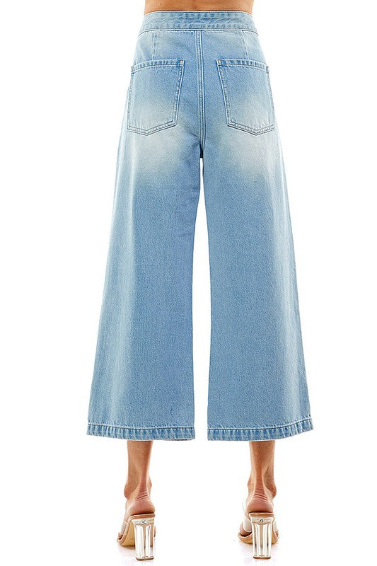 Wide Leg  Button Closure Denim