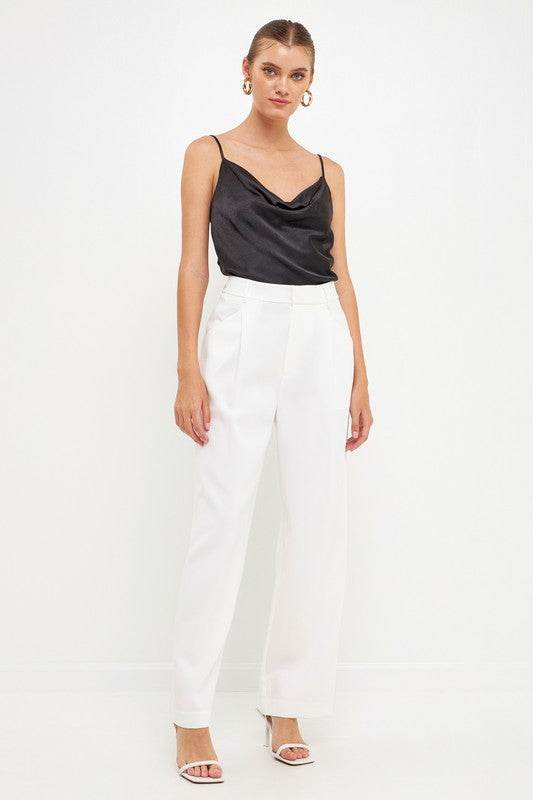 Black Satin Cowl Neck Top