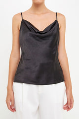 Black Satin Cowl Neck Top