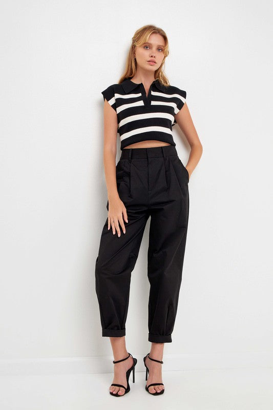 High Waist Pleated Trouser (Beige or Black)