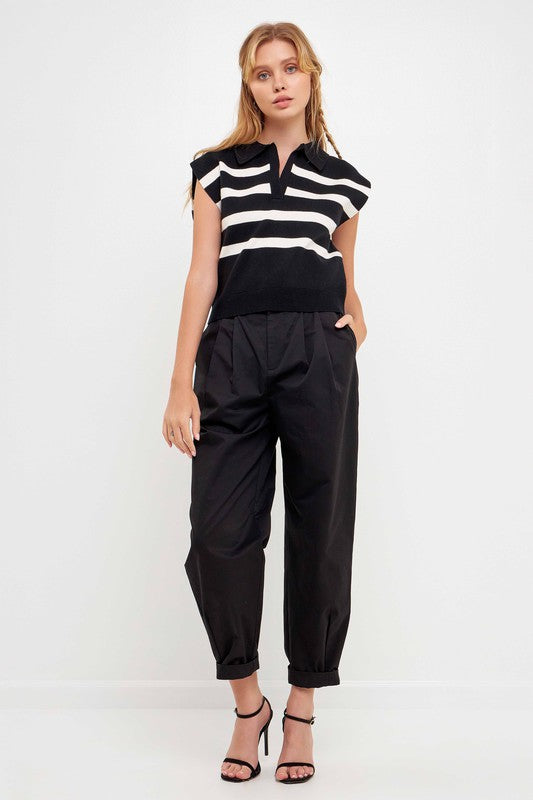 High Waist Pleated Trouser (Beige or Black)