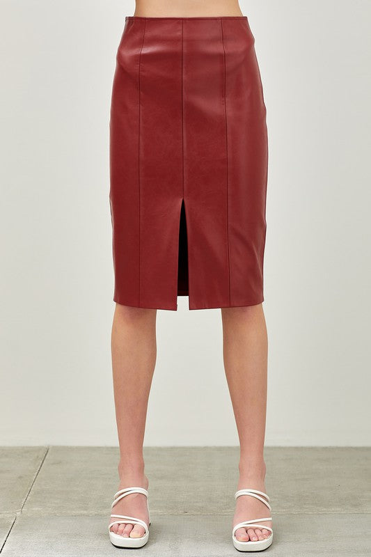 Faux Leather Midi Skirt (Black or Dried Red)