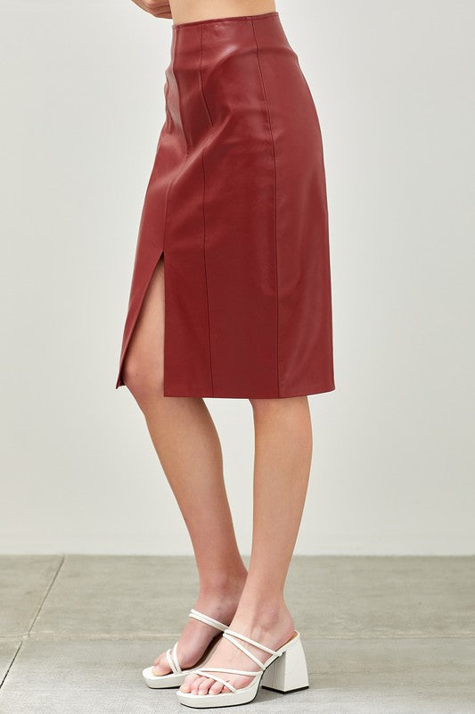 Faux Leather Midi Skirt (Black or Dried Red)