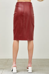 Faux Leather Midi Skirt (Black or Dried Red)