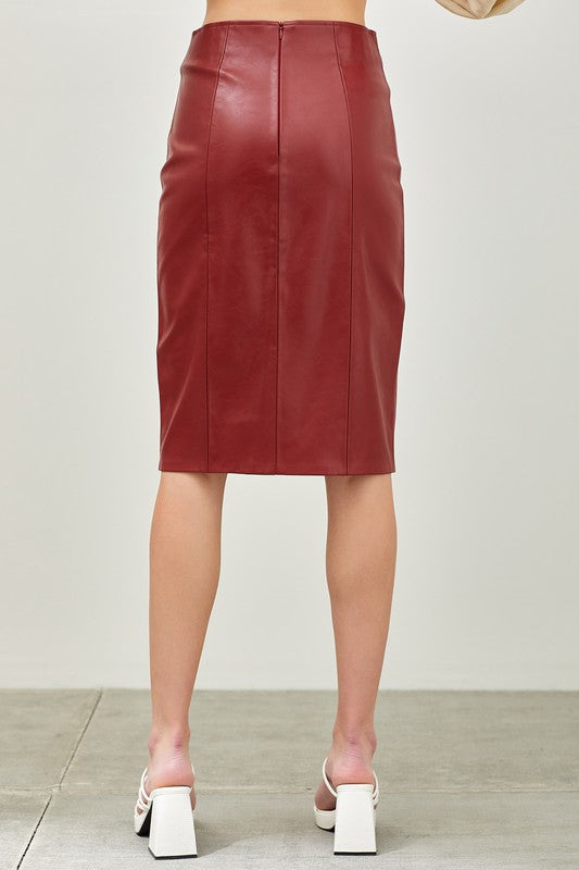 Faux Leather Midi Skirt (Black or Dried Red)