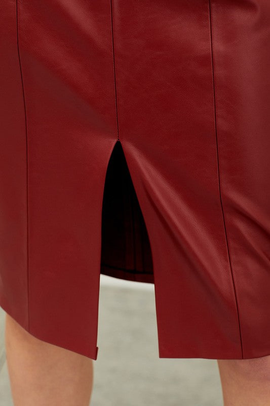 Faux Leather Midi Skirt (Black or Dried Red)