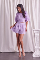 Print Flare Shorts (Lavender & White)